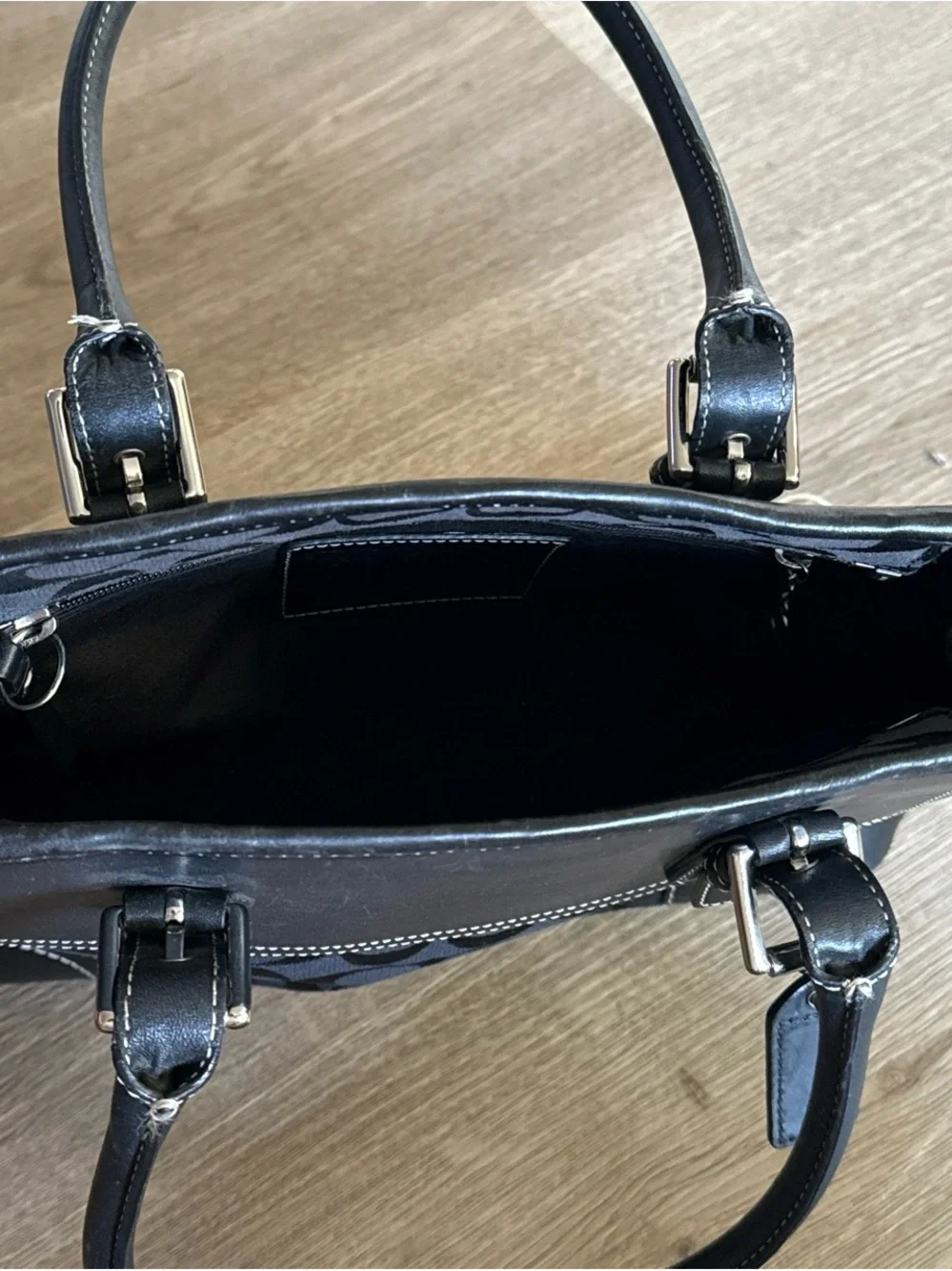 Coach Black Signature Satchel with Leather Trim and Top Handles